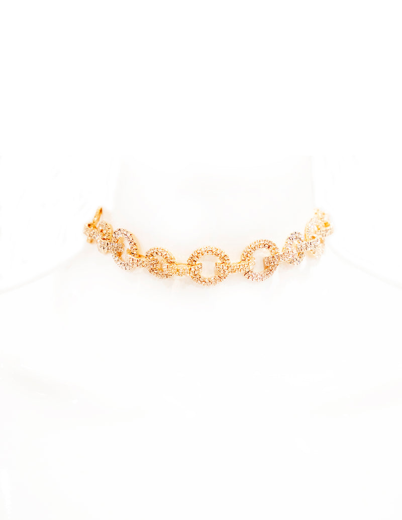 Crystal Ring Chain Choker - Gold