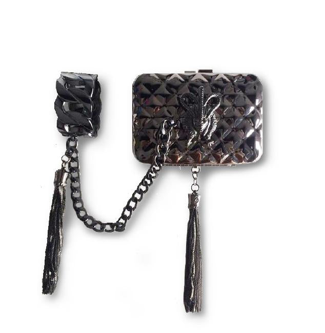 QUEEN TASSEL BRACELET MINAUDIÈRE / CLUTCH GUNMETAL