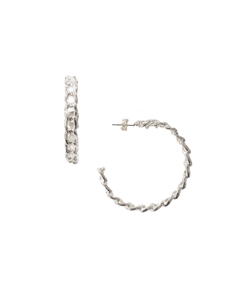 Small Casted Chain Link Hoop Earrings - Silver